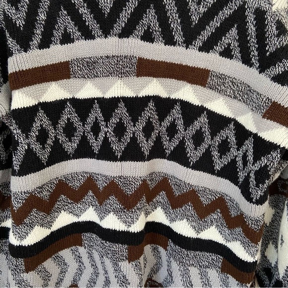 Vintage Southwestern Aztec Tribal Long Line Open Front Knit Cardigan Sweater - Picture 5 of 9